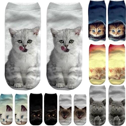 Cute 3D Cat Animal Print Women Breathable Cotton Elastic Low Cut Ankle Socks new