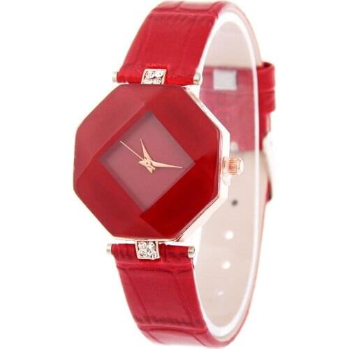 Fashion Red Watch Women Watches Gem Cut Geometry Crystal Casual Woman Watch Quartz Relogio Feminino montres femme horloge dames