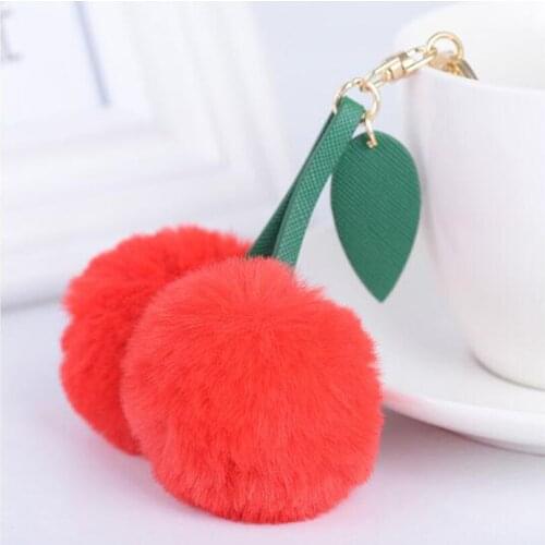 Brand Fashion Pom Pom Artificial Fur Ball Keychain Fluffy Bag Key Chain Ring Holder Charm Women Handbag Pendant Jewelry R260