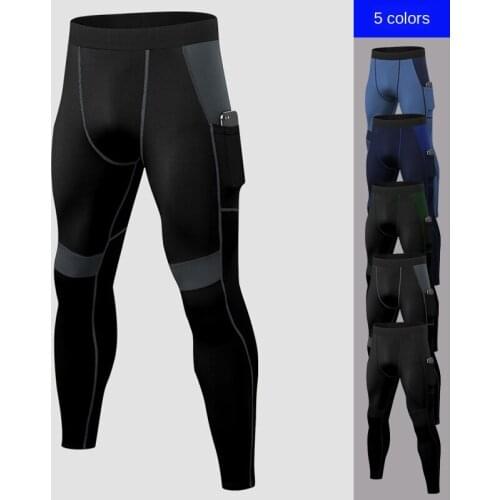 Men 's Fitness Pants Tight Ultra-Stretch Sports Training Pant Quick-Drying Wicking Pants with Pockets Patchwork Fitness Workout