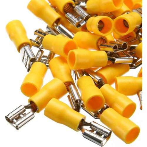 50pcs Female Spade Crimp Terminal Electrical Wire Cable Connector Insulated Sleeves Set 4.0-6.0mm 10-12 AWG