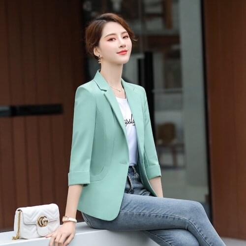 IZICFLY New Spring Summer Green blazer Elegant Slim Half Coat Business Office Clothes Women Work Wear Uniform Designs Jacket