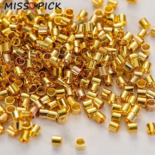500pcs 1.5/2mm Gold Copper Tube Crimp End Beads For Needlework Jewelry Making Findings Supplies Bracelet Necklace Accessories