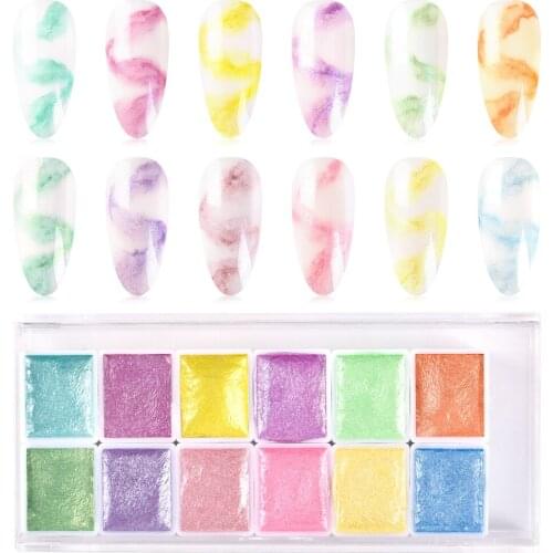 12 Colors/Set Solid Watercolor Paint Candy Color Blooming Gradient Nail Chrome Pigment Nail Gel Polish DIY Manicure Glitter
