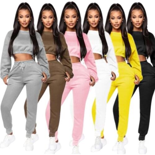Solid Tracksuit Women Two Piece Set Spring Autumn Clothe Pullover Crop Top and Pants Sweat Suits Casual Womens Sets Outfits