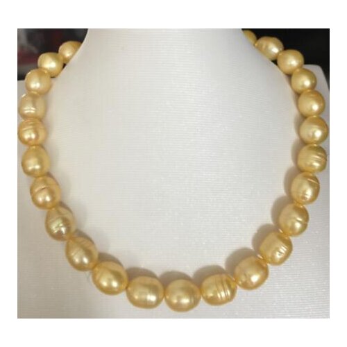 Huge 10-13mm south sea baroque gold pearl necklace 18inch 14k gold clasp