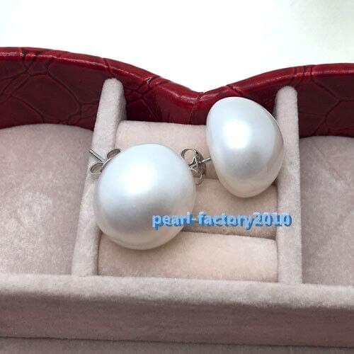 Huge AAA 13x14mm South Sea White Baroque Pearl Earrings