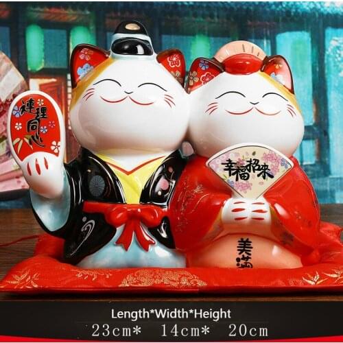 Couple Lucky Cat Decoration Concentric Couples Cat Wedding Creative Wedding Holiday Gift Ceramic Piggy Bank Animal Ornament