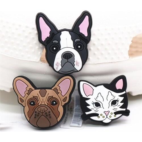 Novely Single Sale Animals Style Shoe Charms Accessories Cute Bulldog Cat Garden Shoe Decoration for croc jibz Kids X-mas Gifts