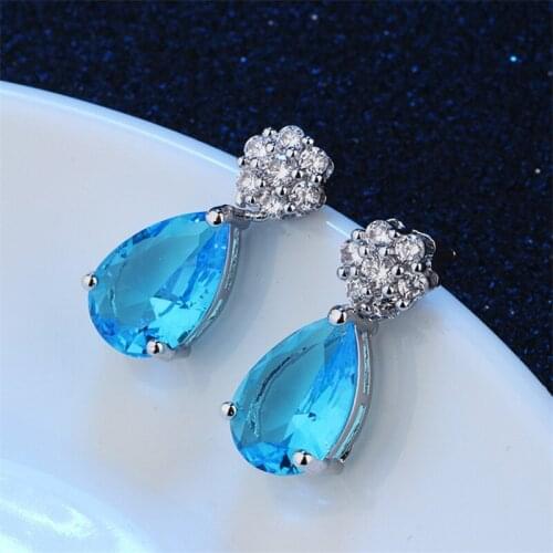 White Copper Water Drop Cubic Zirconia Stud Earrings Fashion Jewelry Earring Female Wedding Party Gift For Womens jewelry