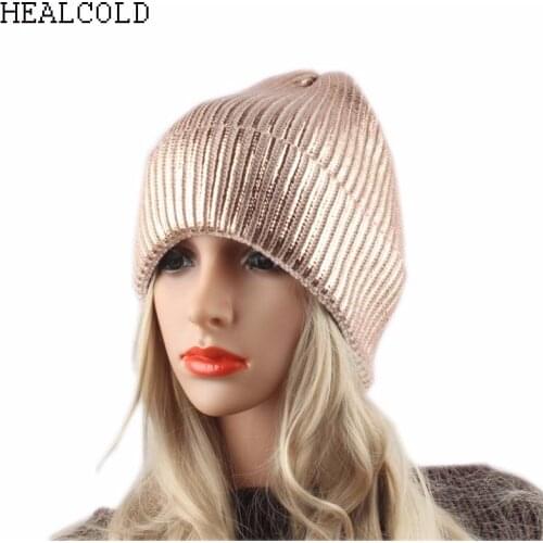 Pink metallic print Beanies women winter hats casual hip hop cap spring skullies hat for men beanie
