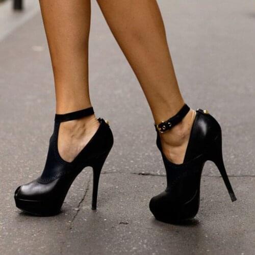 SHOFOO shoes,Beautiful stylish womens shoes, black leather,about 12.5 cm high-heeled shoes, round toe pumps. SIZE: 34-45