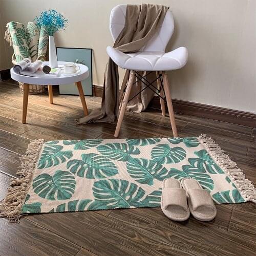 Nordic Braided Tassels Decorative Sofa Rugs kitchen Bedside Area Rug Soft Machine Wash Bath Mat Palm Leaves Living Room Carpet