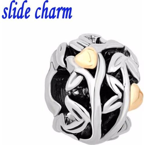 Slide charm Free shipping mother tree of life golden leaves luxury brands beads fit Pandora charm bracelet Christmas