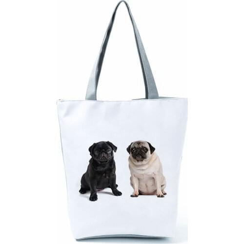 Animal Pug Printed Handbag Outdoor Daily High Capacity Women Shoulder Bag Fashion Travel Reusable Shopping Bag Custom Pattern