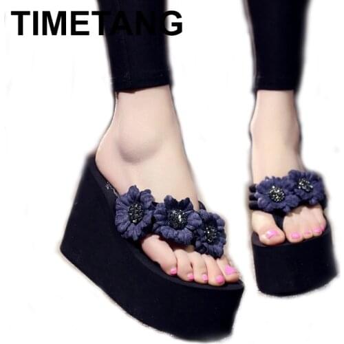 TIMETANG Flower Summer Sandals Wedges Super high heel Women Flip Flops Beach Sandals Shoes Casual Female Ladies Shoes platform