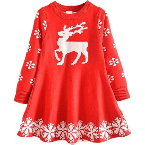 27KIDS Girls Dress Autumn Winter Princess Christmas Deer Dress For Kids Clothes Knitted Skirt Children Clothing Casual Dresses