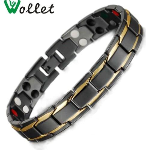 Wollet Jewelry Bio Magnetic Bracelet Bangle for Men Women Black Gold Plated All Magnets 5 in 1 Health care Healing Energy