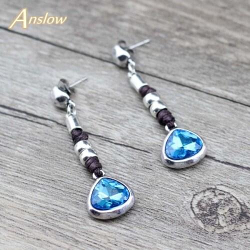 Anslow Fashion Jewelry Retro Rope Handmade Unique Design Heart Crystal Women Drop Earrings For Birthday Valentine LOW0025AE