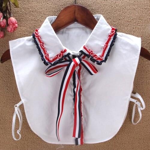 Cuello falso Removable Peto Mujer elegant ruffle fake collar Striped Bowtie Chemisier Faux cols China Garment femme Croptop