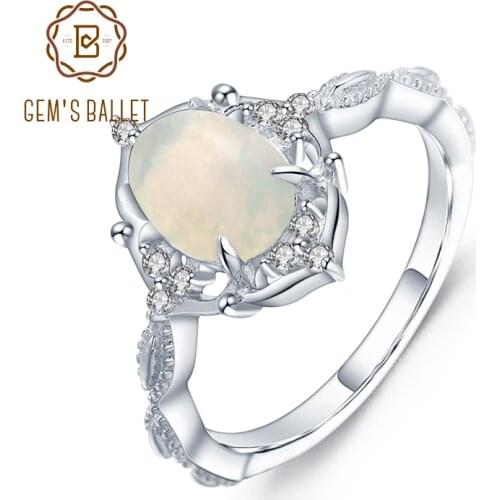 GEMS BALLET Real 925 Sterling Silver Vintage Engagement Rings Natural African Opal Gemstone Ring for Women Fine Jewelry