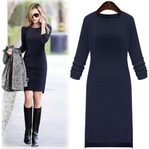 Winter Woolen sweater dress for women Knitted Vestidos Autumn Long Sleeve plus size female wool dress XL-3XL,4XL