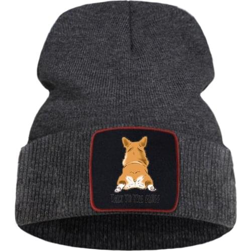 Talk To The Fluff Cartoon Dog Prints Beanie Hat Warm Hot Sale Thick Hat Solid Color Simple Knitted Hats Skullies Comfort Cap