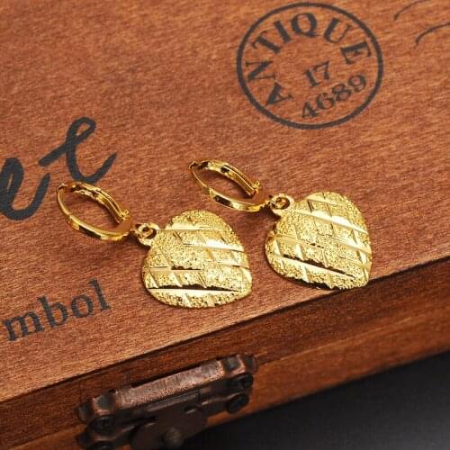 African Earring Women 14 k Fine Solid Gold FINISH Thick Heart Earrings Jewelry Ethiopian Arab Brazilian Africa Middle East