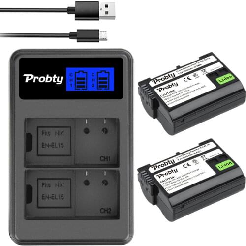 2Pcs Probty EN-EL15 ENEL15 EL15 Battery + LCD USB Dual Charger for Nikon 1 V1 D500 D600 D610 D750 D800 D810 D810A D7000 D7100