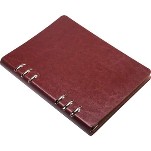 A5 Notebook 6 Holes PU Leather Cover Notebook Loose Pocket Leather Refillable Notebook Binder Rings Journal