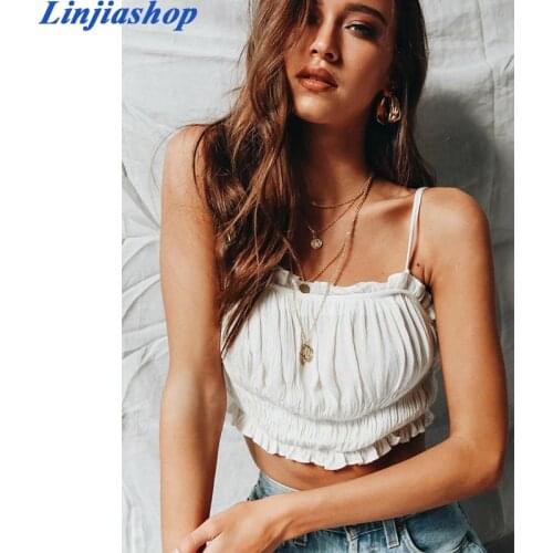 Fashion rayon fabric streetwear camis ruched women white tank top summer crop top dropshipping