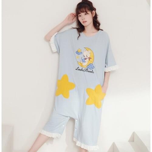 Bodysuit for women summer short sleeve sleepwear cute cartoon pijamas home clothing