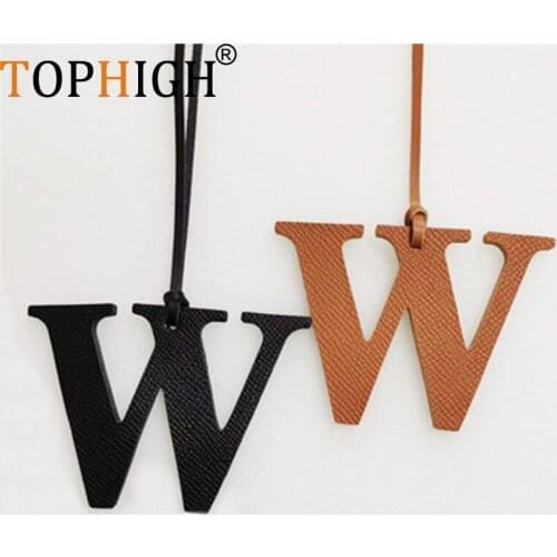 TOPHIGH Genuine Leather Initial Capital English Letter W Keychain For Women 2021 Fashion Design Handbag Tassel Men Tote Charms