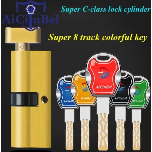 Security door bedroom door cylinder 65 70mm Security Copper Lock Cylinder Interior Bedroom Living Handle Brass 5pcs Key Locking