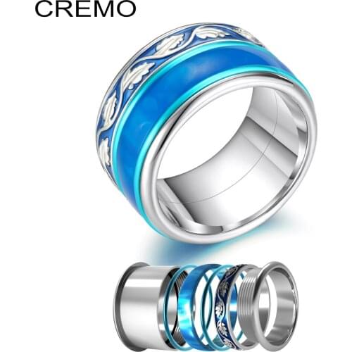 Cremo Stacking Ring Stainless Steel Interchangeable Rotating Lake Blue Mixed Gothic Filling Inner Ring Accessories