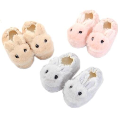 Children Cotton Shoes Kids Home Slippers Boys And Girls Baby Cute Rabbit Ears Plush Ball Thickening Warm Indoor Shoes