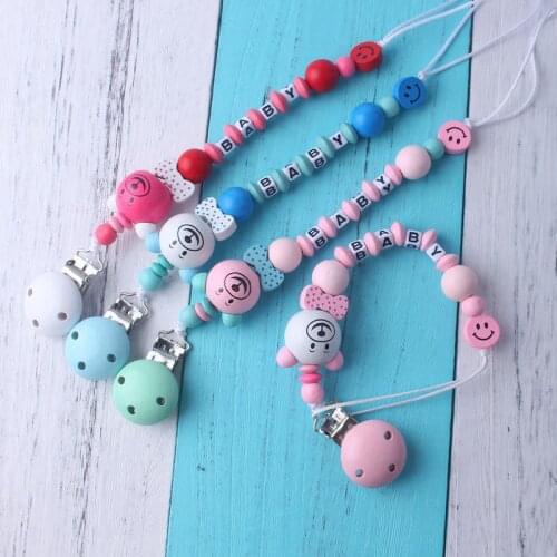 Baby Nipple Toy Baby Pacifier Clip Chain for Infant Baby Hot Sale Cute Cartoon Bear Letters Toys Teether Pacifier Chain Holder