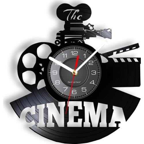 Home Theatre Retro Vinyl Record Wall Clock Man Cave Decor Wall Watch Cinema Laser Cut Out Re-purposed Vinyl Album LP Movie Signs