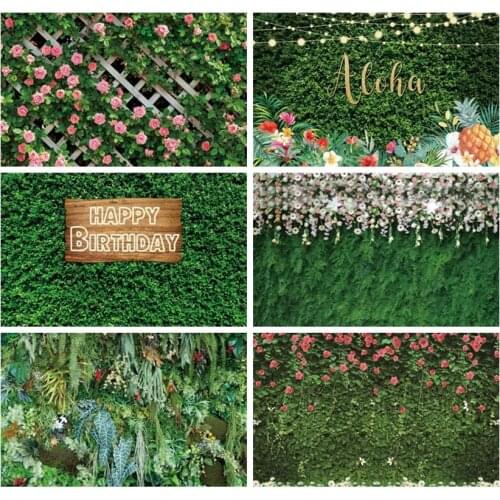 Laeacco Birthday Photo Backgrounds Green Grass Wall Tropical Plants Leaves Jungle Safari Photography Backdrops For Photo Studio