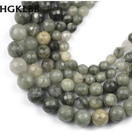 HGKLBB Faceted Round Natural Smaragdite Grass green Stone Loose Beads For Jewelry Making charm Bracelet DIY Accessories 6 8 10MM