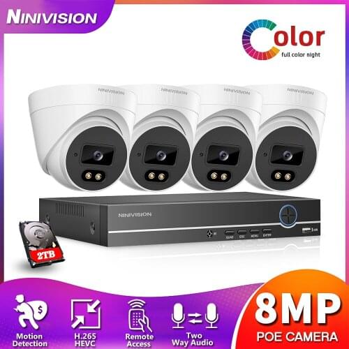 4K NVR Kit 4CH POE Camera System Two-way Audio Color Night Vision IP Camera Outdoor CCTV Security Video Surveillance System Set