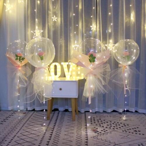 Creative Glowing Column Gauze Yarn Rose Flower Bobo Ball Decoration Romance Valentines Day Balloon Birthday Party Decor