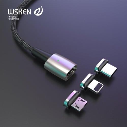 WSKEN Magnetic Charging Type C Cable for iPhone Charger Micro USB Cables USB 3A Magnetic Cable for Samsung Type-C USB C Xiaomi