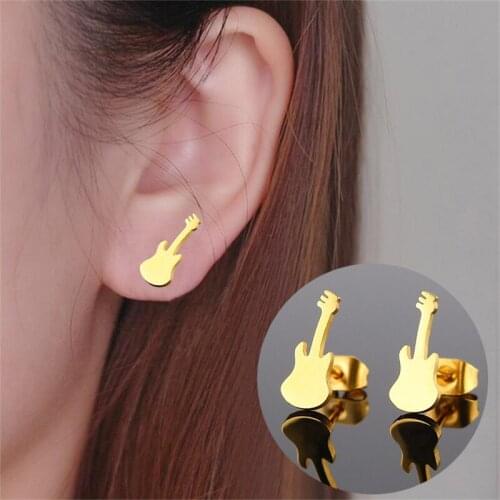 Yiustar Girls Cute Violin Shape Stud Earrings Stainless Steel Musical Instruments Design Earrings Women Party oorbellen