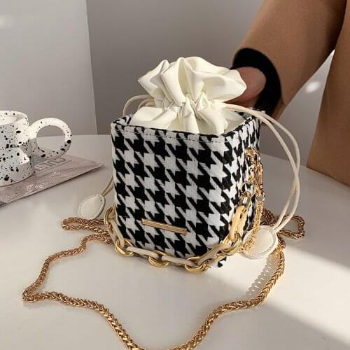 Fashion Houndstooth Chain Shoulder Bag Bucket Bag Luxury Handbags Women Bags Designer SAC a Main Crossbody Bags for Women