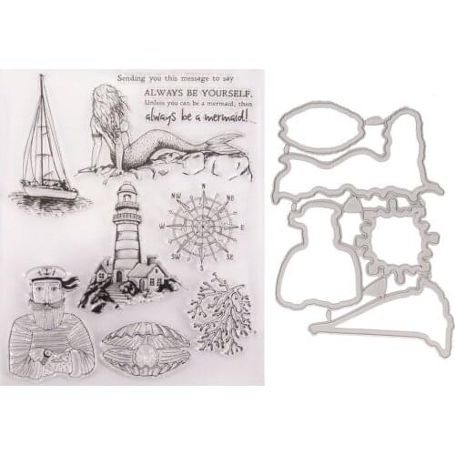 Stamp Set and Cutting Dies for Craft Dies Scrapbooking Album Embossing Die Cutter T1697 Nautical Fisherman Mermaid