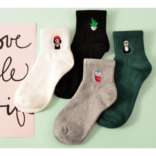 35-40 Unisex Cotton Kawaii Milk Rose Aloe vera Harajuku Socks for Women Men Calcetines Black White Gray Socks 16 Colors WZ054