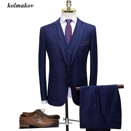New Arrival Style Men Boutique Business Casual Suits High Quality Single Breasted Mens Slim Three-pieces Suits Blazers S-3XL