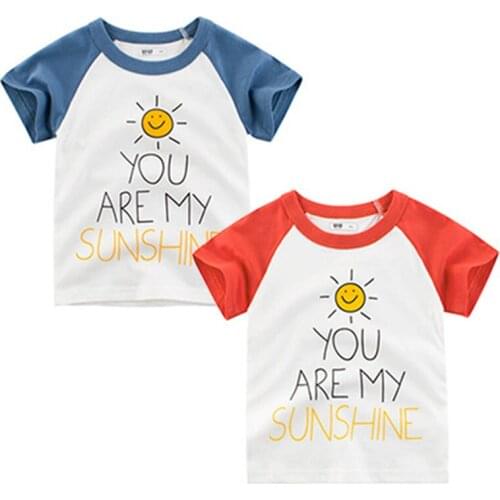 1-10Y Summer Kids Boys YOU ARE MY SUNSHINE Cotton Top Short Sleeve Cartoon Letter & Sun Pattern Cool T-Shirts