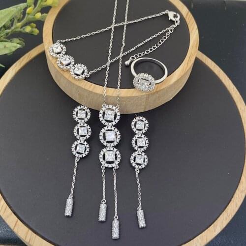 Lanyika Fashion Jewelry Set Delicate circle zircon Micro Inlay Necklace with Earrings, Bracelet and Ring for Woman Banquet Gifts